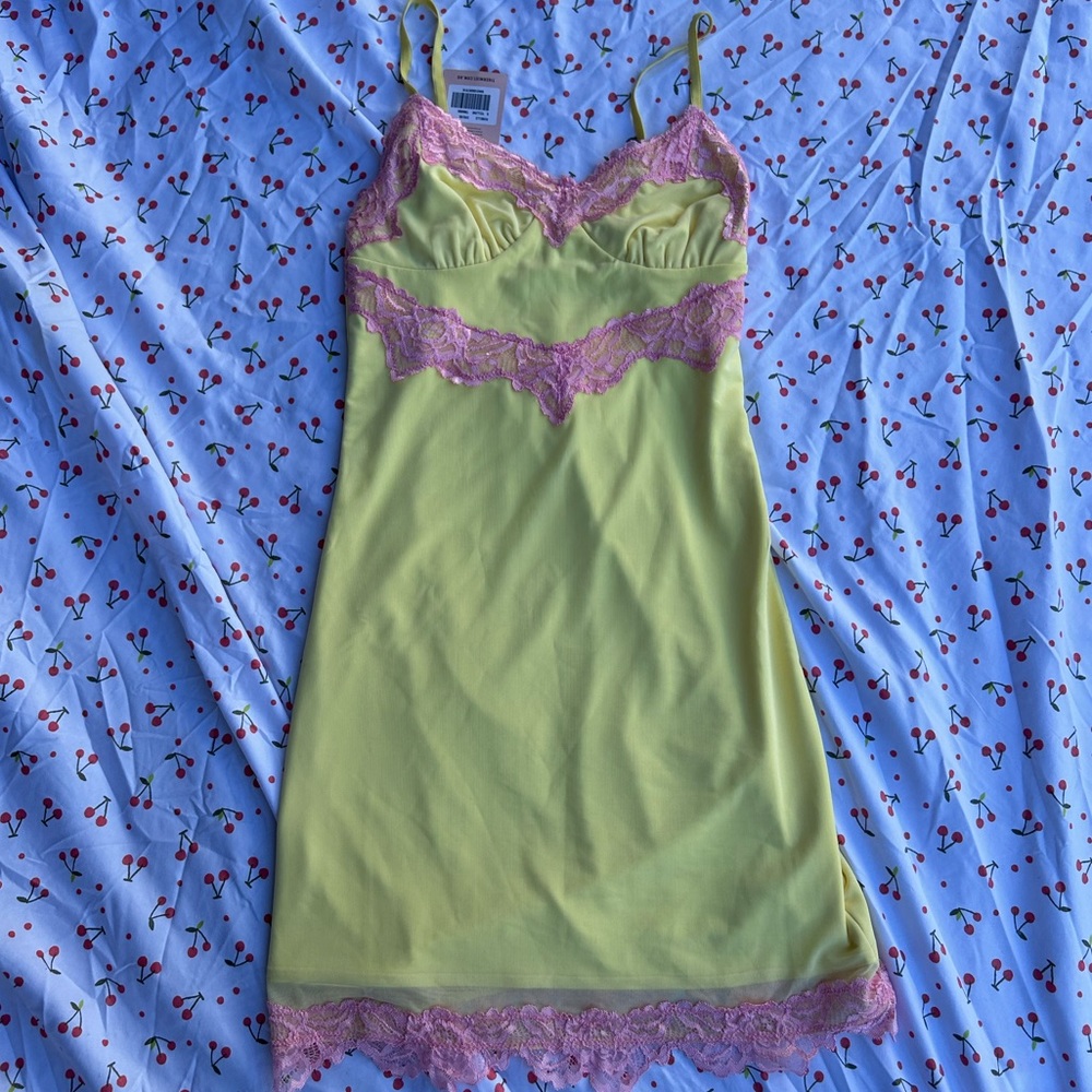 Brand new Toger Mist mini pink and yellow slip dress